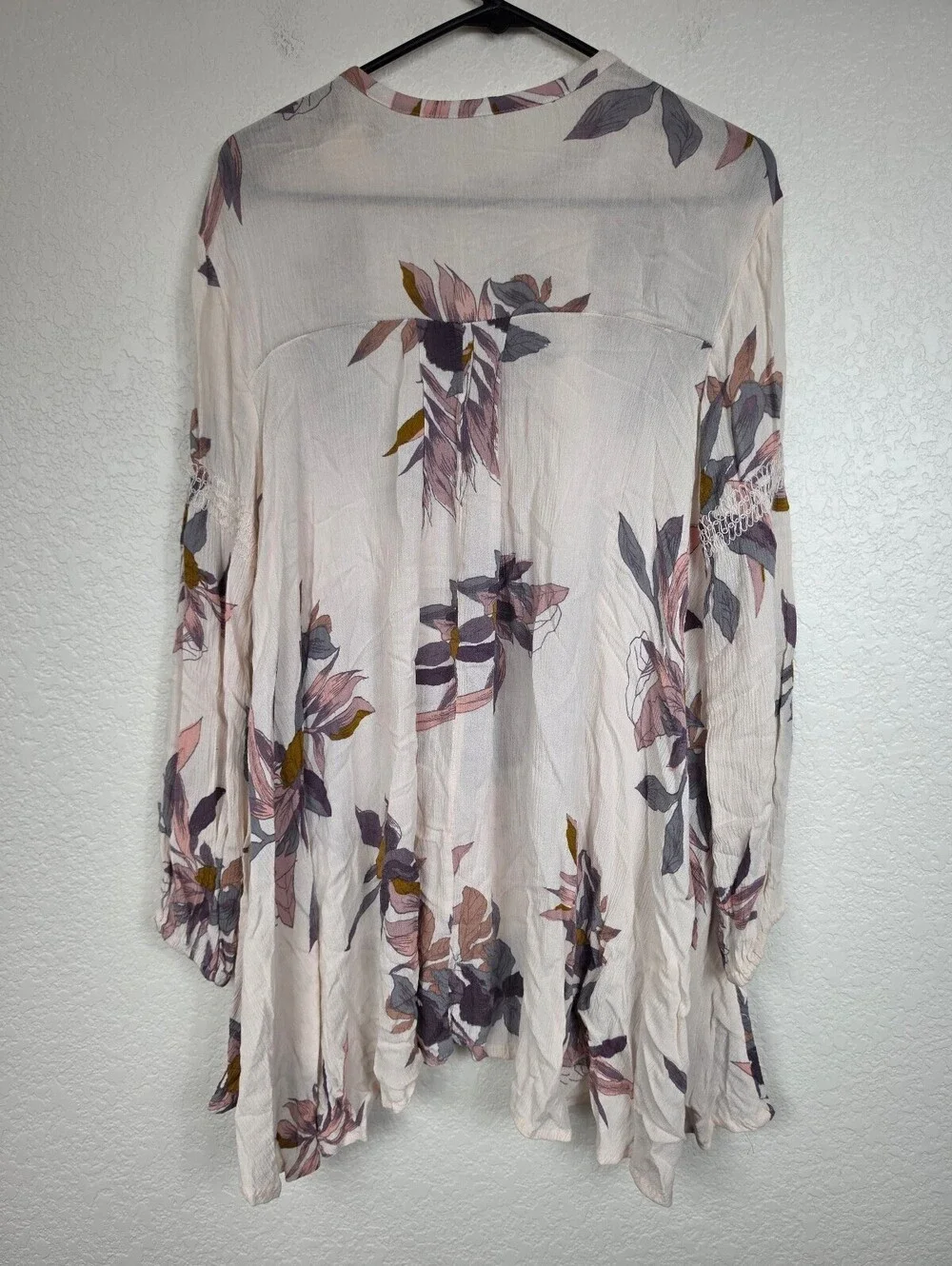 Free People Pink Floral Open Front Kimono